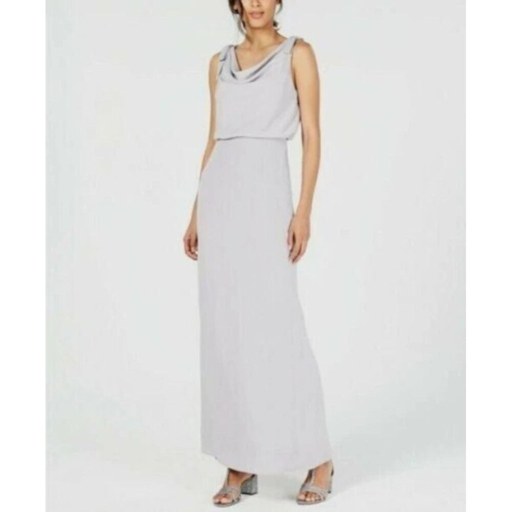 Adrianna Papell Lilac Cowl Neck Sleeveless Maxi Dress With Shoulder Ties & Back